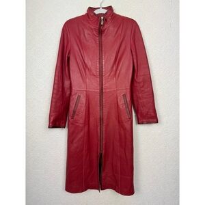 Vintage Retro Red Leather Jacket Longline Trench Old School 90s Y2K Spice Girls